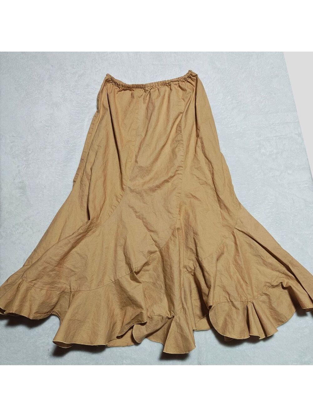 Vintage handmade cotton khaki colored trumpet skirt with asymmetrical hem